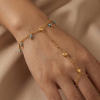 Pulsera de Dedo de Turquesa Chapada en Oro de 18K, Acero Inoxidable Hipoalergénico, Diseño de Corazón, Resistente al Agua