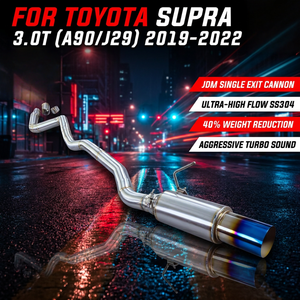 Escape Trasero de Salida Única Estilo JDM para <span class=keywords><strong>Toyota</strong></span> <span class=keywords><strong>Supra</strong></span> A90 3.0T 2019-2022, Silenciador de Alto Rendimiento Tipo Cañón Grande, Punta Azul Quemado SS304 - Product Image 1