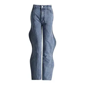 OEM Tùy Chỉnh Thiết Kế Axit Rửa Flare Xếp Chồng Lên Nhau Jeans Quần Đau Khổ Ripped Cổ Điển Quần Jean Hàng Hóa Phụ Nữ