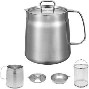 Panci penyaring minyak baja tahan karat 2 in 1 304, panci penyaring Minyak baja tahan karat dengan tutup dan jaring halus - Product Image 2