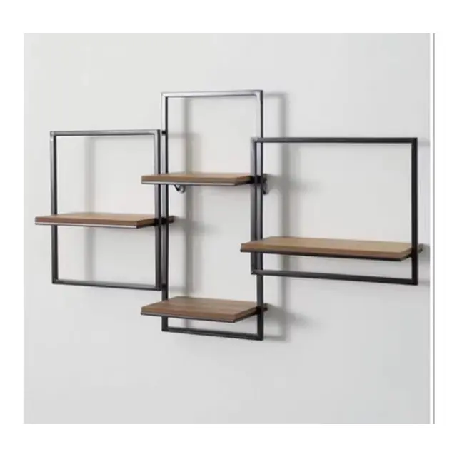 Home decorations wall drying rack metal frame wooden board storage holder rack for living room bathroom rack