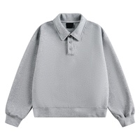 Sweatshirt Pria Basic Heather Gray Autumn Cotton - Kerah Panjang, Setengah Resleting, Longgar, Model Crop, Kasual