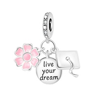 Nouveauté 2026 Perle pendentif breloque en argent, motif fleurs de printemps, de graduation et de naissance, avec zircon, compatible bracelet à breloques, pour cadeau, en promotion