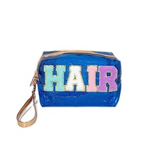 Fermeture à glissière cosmétique transparente en PVC à la mode pour sac de toilette à paillettes poignée pochette de maquillage holographique irisée pour salle de bain