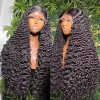 Vendeur en gros de perruques de cheveux bouclés bruts birmans, perruques de cheveux humains bouclés profonds avec fermeture en dentelle transparente, densité 180% 200% 250%