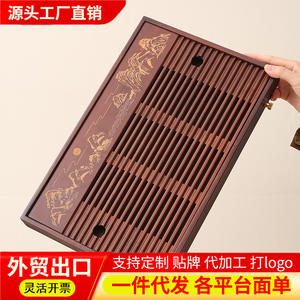 Bandeja de té de bambú y madera, tipo almacenamiento y drenaje, mesa de té pequeña para oficina, bandeja para preparación en seco, bandeja de bambú con drenaje, té - Product Image 2