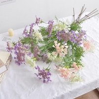 Fleur artificielle réaliste en dentelle, 4 têtes, en mousse et soie, arrangement floral à longue tige, fleur décorative pour la maison et les mariages