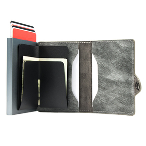 Custom Super Thin Pop up PU Jean Leather Metal <b>Wallet</b> RFID Blocking Automatic Aluminium Credit Card <b>Holder</b> <b>Wallet</b> - Product Image 2