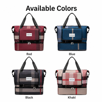 Sac de voyage pliable à carreaux avec logo personnalisé, grand sac de sport imperméable pour la gym, le week-end ou la nuit, avec compartiment à chaussures, vente en gros OEM