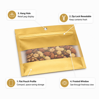 Sachet Kraft Imprimé avec Fenêtre et Fermeture Éclair pour Noix, Amandes, Noix de Grenoble, Mélange de Graines, Sachet Doypack Refermable avec Trou de Suspension