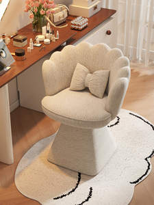 Taburete de <span class=keywords><strong>Maquillaje</strong></span> Giratorio de Madera Estilo Francés de Lujo Ligero con Textura Antideslizante y Respaldo Beige para Tocador de Dormitorio - Product Image 6