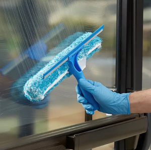 Nettoyeur de vitres <span class=keywords><strong>professionnel</strong></span> sans traces, manche long, <span class=keywords><strong>raclette</strong></span> en caoutchouc de 14 pouces, lavette en microfibre pour le nettoyage des fenêtres - Product Image 1