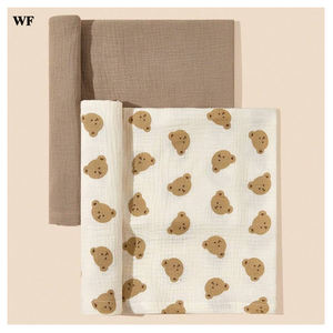 WF 100% <span class=keywords><strong>Double</strong></span> tissu de <span class=keywords><strong>gaze</strong></span> de coton ours brun bébé motifs imprimés respirant serviette de bain couverture pour enfants pour garçons filles - Product Image 1