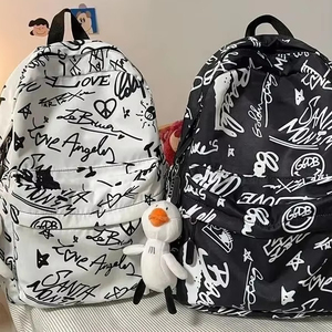 नई डिजाइन फैशन शैली ग्रिफिटी प्रिंट नायलॉन बैकपैक किशोर स्कूल बैग के लिए बड़े क्षमता हाई स्कूल बैग - Product Image 1