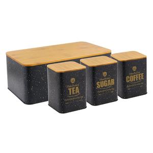 Mostrador de cocina de madera negra personalizado, acero inoxidable, contenedor de metal para pan, <span class=keywords><strong>caja</strong></span> de pan de bambú con <span class=keywords><strong>tapa</strong></span> - Product Image 1