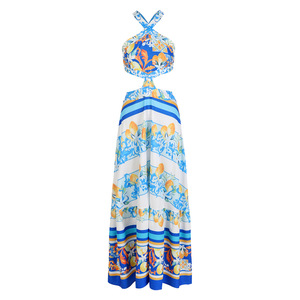 Nouvelle Robe Longue Chic à Imprimé Floral pour Femme, Sans Manches, Dos Nu, Taille Nouée, Idéale pour les Vacances d'Été à la Plage - Product Image 5