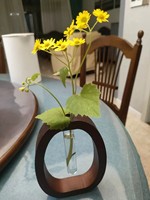 Vase en verre et bois minimaliste, vase à fleurs ovale créatif pour plantes aquatiques, vase décoratif de bureau pour la maison et le bureau