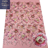 Tissu en dentelle brodée de perles et de sequins multicolores à motifs floraux pour robes de mariée et robes de soirée (vente en gros)