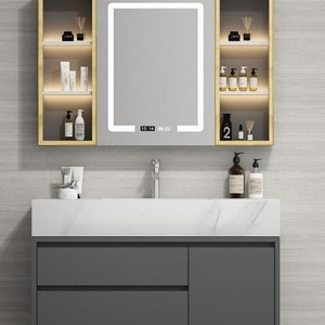CR Grey 70cm <b>Bathroom</b> Vanity Solid <b>Wood</b> Cabinet One-Piece Ceramic Basin Smart <b>Mirror</b> Set - Product Image 4