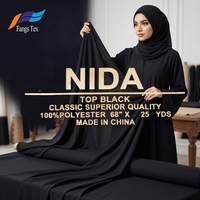 Tissu Nida noir en polyester tissé léger, extensible et respirant, personnalisé pour la vente en gros, style pakistanais, coréen, Dubaï, saoudien, musulman