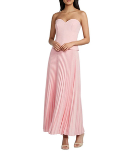 Vestido Largo de Gasa Plisado sin Tirantes, Cintura Natural, Corte en A, Elegante, Formal, Color Sólido, Tejido Entrecruzado, para Todas las Temporadas - Product Image 5
