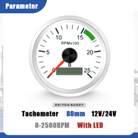 MrGauge 704/50227 70450227 80mm 12V 24V Tachometer untuk JCB 2XC 3CX 4CX Backhoe 0-2500RPM Hourmeter Dengan LED Pengukur Otomotif