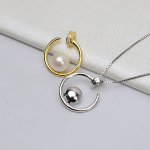 Collier pour femme en argent S925 avec pendentif semi-circulaire et 9 à 11 perles, bijoux personnalisés, accessoires de bricolage, support vide - Product Image 3