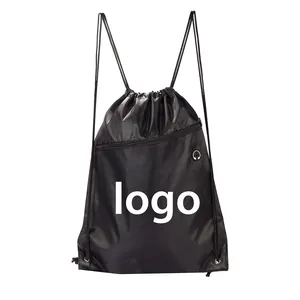 Wholesale Exercise Gym Travel Zipper Pocket Adjustable Drawstring Black Bags For Sublimation Polyester