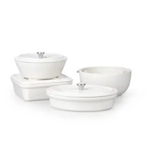 The New Bakeware Set Pure White Ceramic Baking Trays With Cover Porcelain Baking Dish Set