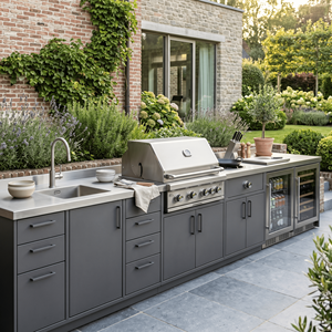 Cocina Exterior Modular de Acero Inoxidable SS304 con Textura Metálica Personalizada, Resistente al Agua y Fría al Tacto, para Jardín - Product Image 1