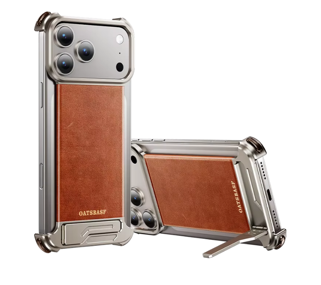 Hot Luxury Magnetic Leather Phone Case for iPhone 17 Pro Max With Hidden Stand Frameless Aluminum Alloy Bumper Shockproof Cover