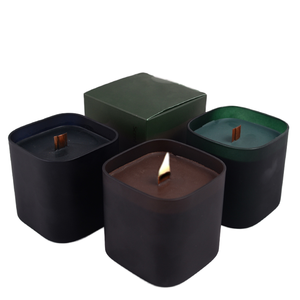 Bougies parfumées LANJO en cire de soja dans un bocal en verre écologique avec mèche en bois, vente en gros, étiquette privée personnalisée, bougie carrée sans fumée - Product Image 1