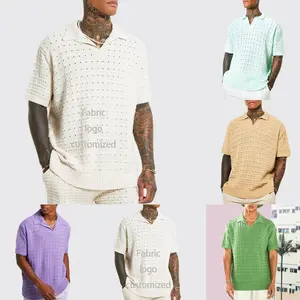 Spring and Summer Style Men's Elastic Loose POLO Sweater Men's Knitted Short Sleeve Casual V-neck T-shirt Men's