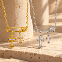 Collier croix ARNAN en laiton avec pendentif double croix épingle de sûreté, style vintage, unisexe, bijoux assortis pour couple, vente en gros, cadeaux d'anniversaire