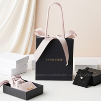 PandaSew Sacs en papier cadeau noir imprimé avec logo personnalisé avec corde ruban Sac en papier kraft avec poignée