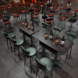 Ensemble de tabourets de bar rétro avec structure en métal noir et plateau en panneau ignifuge, <span class=keywords><strong>table</strong></span> haute pour café et bar à domicile - Product Image 5