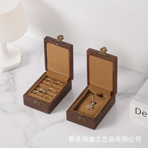 Wooden Jewelry <b>Box</b> <b>Ring</b> Necklace Storage Organizer Portable Engagement <b>Proposal</b> Diamond <b>Ring</b> Case Customizable Size Material - Product Image 2