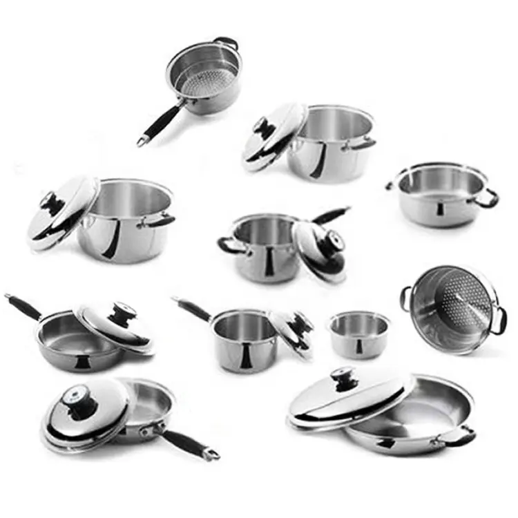 Kitchen 18 Piece Premium Cooking Pots and Pans Set Stainless Steel Five-Tier Cookware Pots and Pans Set