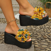 Nouvelles sandales compensées à plateforme avec nœud épais pour femme, grande taille, motif floral, collection été