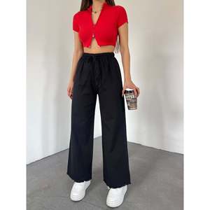 กางเกงขายาวทรงปาลาซโซ่ผ้าแคนวาสระบายอากาศได้ดี แต่งชายรุ่ย ดีไซน์สวยหรู สี DO สำหรับผู้หญิง - Product Image 2