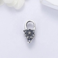 Fermoirs à homard en argent sterling oxydé de style tibétain, fermoirs de bracelet en forme de marguerite pour bijoux à chaîne épaisse
