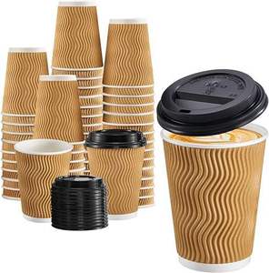 Caldo Design personalizzato Logo biodegradabile parete ondulazione tazza di carta in plastica libera con coperchi <span class=keywords><strong>Taka</strong></span> tazze di carta per caffè Kraft - Product Image 3