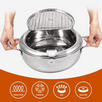 Friteuse américaine en acier inoxydable avec thermomètre, égouttoir à huile et grille anti-goutte, compatible gaz et induction