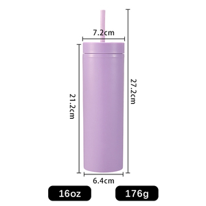 Customized Slim Skinny Acrylic Pastel Colored Semi-Matte Tumblers 16oz Plastic <strong>Reusable</strong> Tumbler <strong>Cups</strong> with Straw - Product Image 3