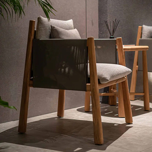 Ensemble de salle à manger d'extérieur moderne en teck pour hôtel, cour, villa et salle de sport - Chaises et table - Product Image 6