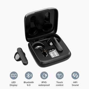Auricolari Sportivi <span class=keywords><strong>Bluetooth</strong></span> TWS Portatili con Display LED, Wireless, USB-C, Certificati CE ROHS - Product Image 1