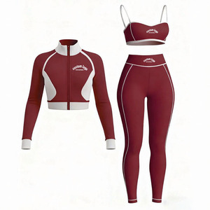 Set Sportivo 3 Pezzi Primavera-Autunno 2026 con Logo Personalizzato, Stile Y2K, Giacca con Colletto Alto e Zip, Reggiseno e Leggings - Product Image 3