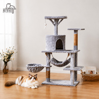 Tour d'escalade pour chat moderne multi-niveaux avec logo personnalisé OEM, vente en gros d'usine, avec niche, hamac, panier et poteau à gratter en sisal naturel