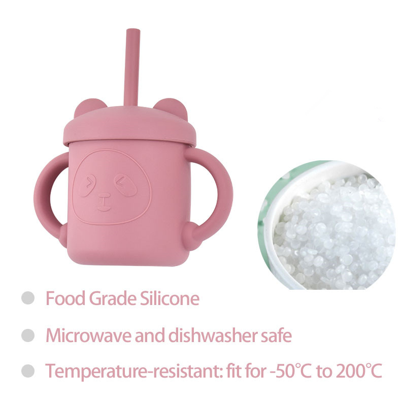 Cốc silicon chống trượt không trượt cho bé có ống hút để cho ăn 4