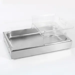 Stainless Steel Holder Food display stand counter Full Size Buffet Set with Lid for Transparent Plastic Bakeware with Pan